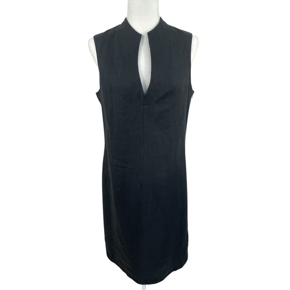 Vintage Muse Size 10 Linen Midi Sheath Dress Minimalist Classic Natural 90s
